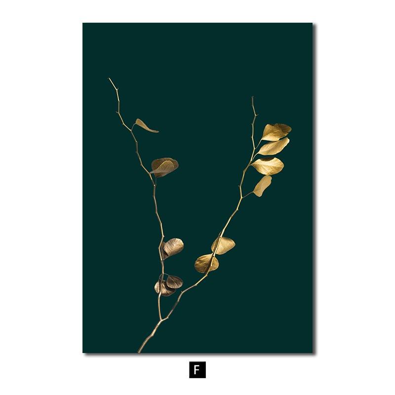 Modern Golden Green Plant Leaves Abstract Art Canvas Painting Nordic Posters and Prints Picture Living Room Home Decor Cuadros