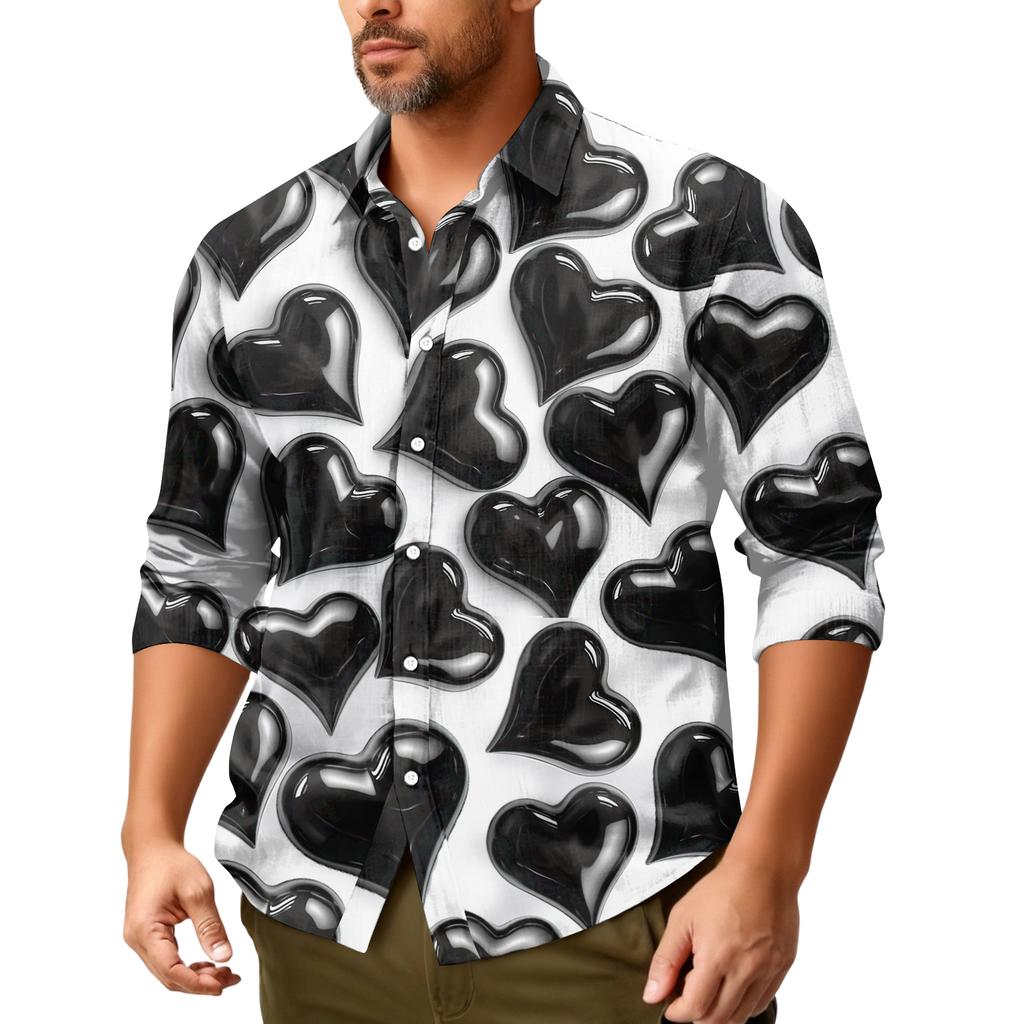 Męska koszula z długim rękawem, luźna, swobodna, z modnymi klapami