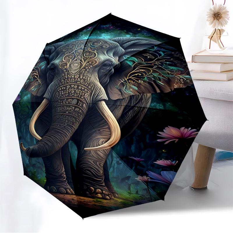 1pc Elephant Forest Decor Automatic Open/Close Umbrella, Folding Compact Umbrella with Lightweight Design for Women/Men Yy251028172