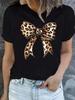 Verano Nuevo Estampado de Leopardo Lazo Manga Corta Ropa Estampada Camiseta para Mujer Harajuku Ropa Gráfica Top para Mujer Camiseta