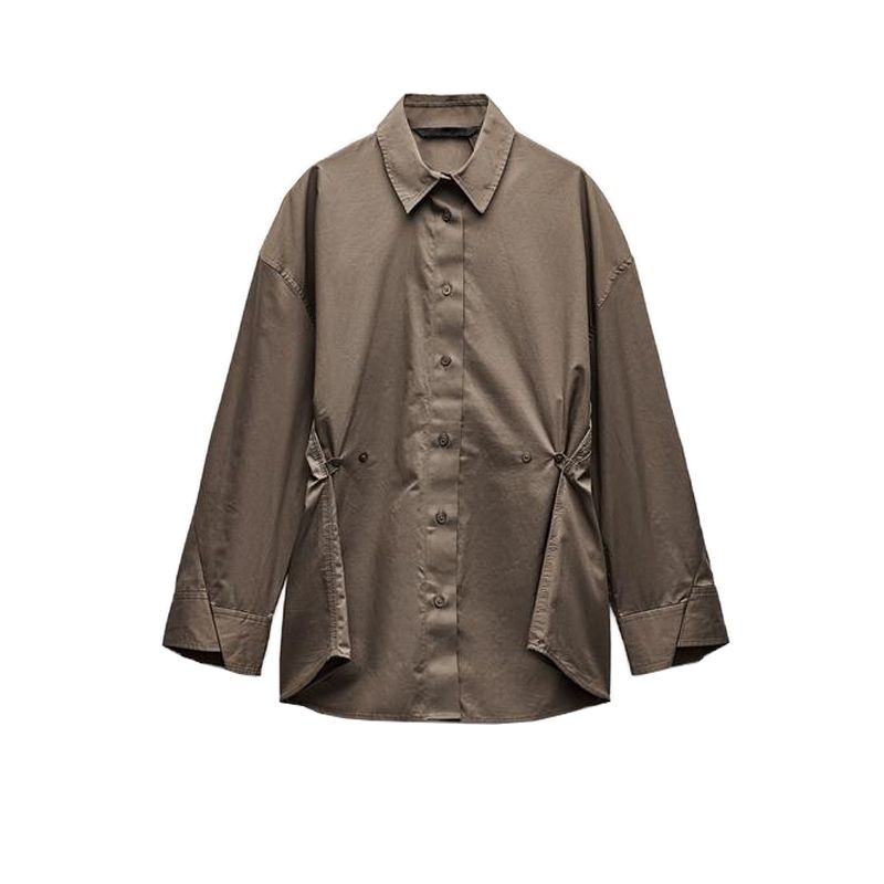 

Spring New Women s Clothing Daily Commuter s All-Matching Fashion Adjustable Loose Lapel Long Sleeve Shirt 4764170 Greyish green L