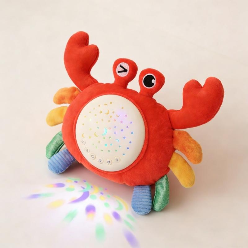 Kids White Noise Sound Machine with Baby Night Light Star Projector for Baby Sleepings Soother Crabs Plush Toy Gift