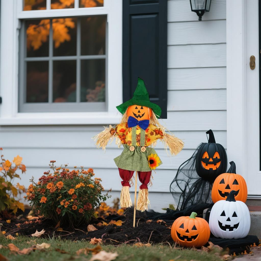 Small Scarecrow Decorations, Fall  Standing Scarecrow Decor For Halloween, Thanksgiving, Garden, Home, Yard, Porch Decoration