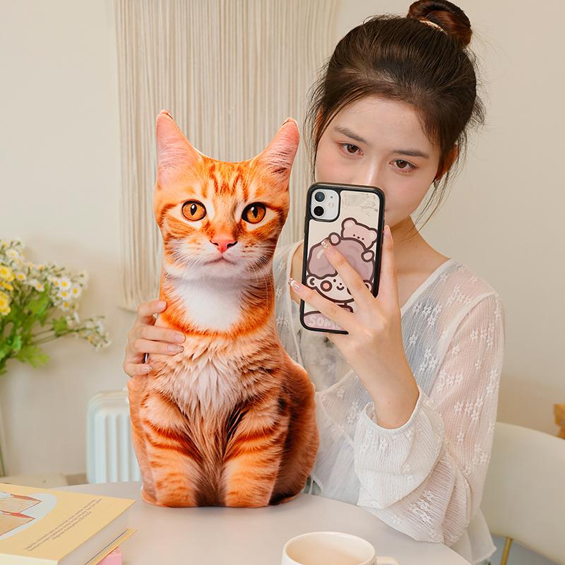 Realistic 3D Cat Plush Pillow Soft Cartoon Simulation Cat Stuffed Doll Kawaii Plush Animals Kitten Toy Sofa Cushion Sweet Gift