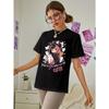Womens Anime Cat Lover Graphic T Shirt Black Pink Lettering Soft Stretchy Breathable Fabric Short Sleeve Comfortable Fit Playful Design Allseason