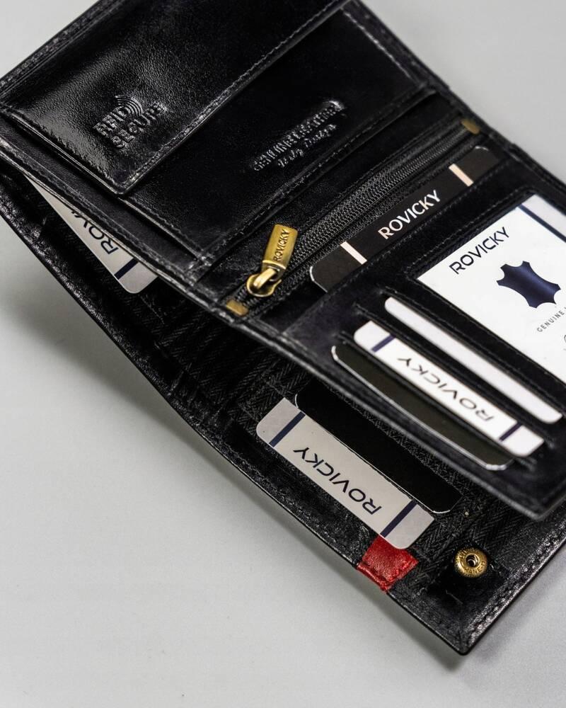 Large men's leather wallet with RFID system without external clasp - Rovicky