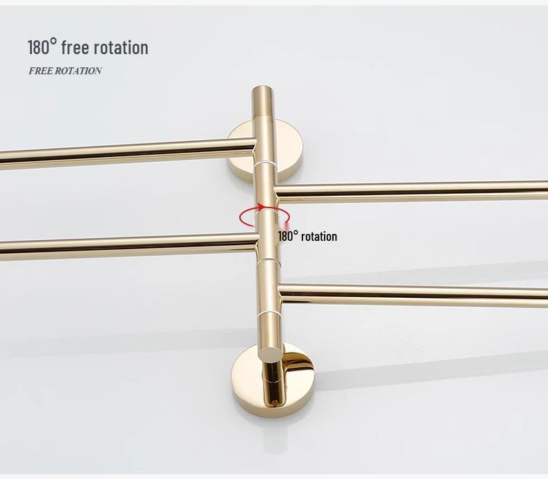 Rotatable Gold Foldable Copper Towel Rack - Punch-Free Multi-Bar for Bathroom