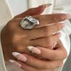 Trendy Charm Irregular Metal Folds with Concave-convex Surfaces Square Embossed Open Rings for Women Designer Finger Jewelry