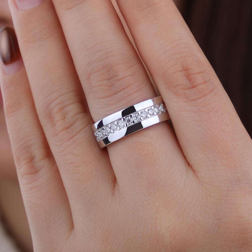 0.54cttw Full Moissanite Mens Wedding Band   CopperPolished Flat Minimalist Design Men Ring Anniversary Jewelry Gift