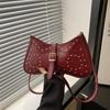 New Solid Color Niche Design Advanced Texture Retro Trend Rivet Versatile Shoulder Messenger Bag Women