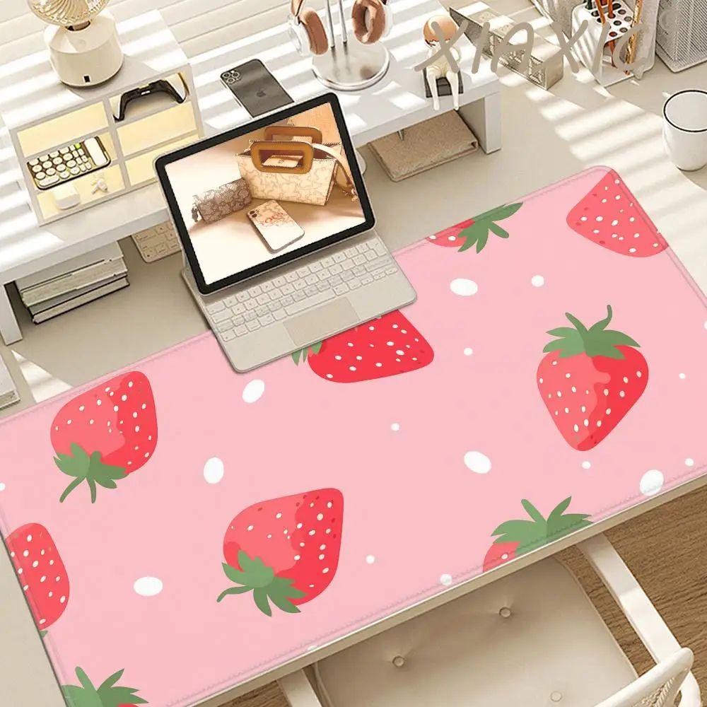 Sweet Strawberry Extended Gaming Mouse Pad Pastel Pink Desk Mat Non-Slip Keyboard Pad Computer Keyboard
