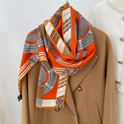 Écharpe d'hiver épaisse en soie et cachemire 160x33cm pour femme, châles roulés à la main, imprimé lettres H, écharpes longues, bandeau, grands hijabs pour femme