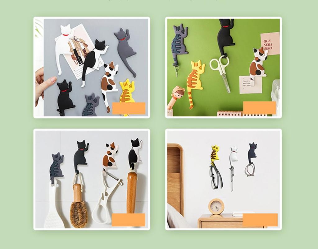 WOVTE Magnetic Cat Tail Set of 3D Cat Decorative Magnetic Strong Cute Cat Room Wall Entryway Small Item Bulletin Refrigerator Hooks, Hooks, 7, Hooks,