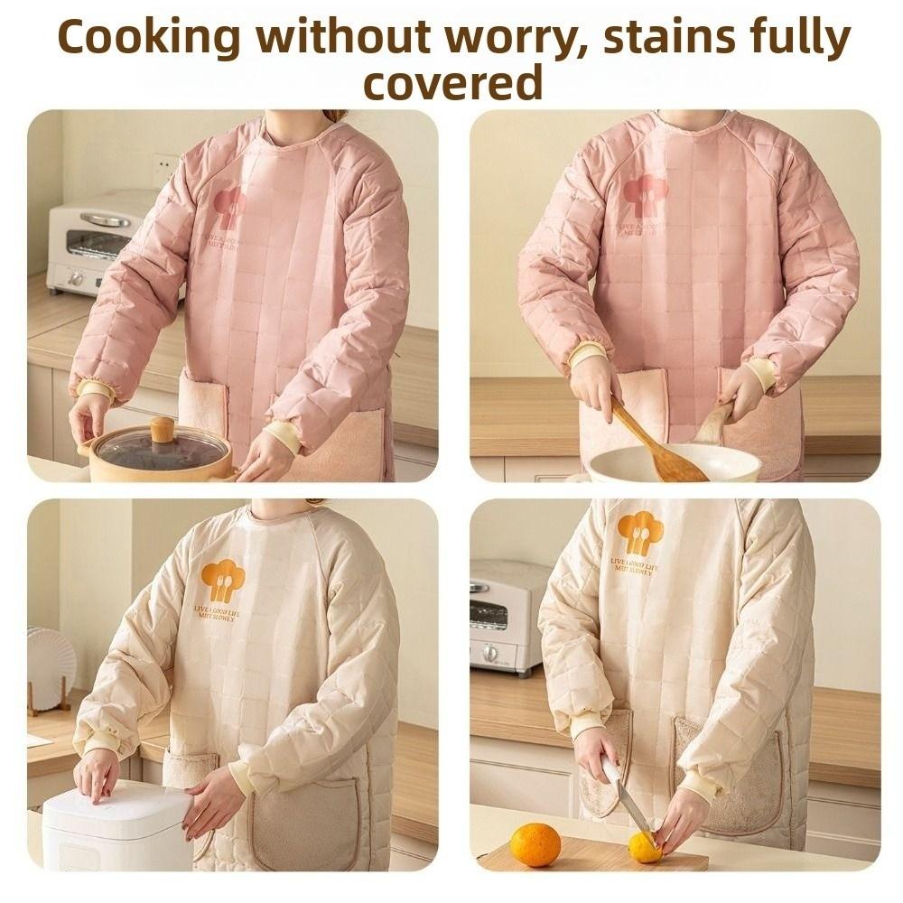 Thickened Kitchen Cooking Apron Stain-proof Waterproof Long-sleeved Apron with Pocket Wear-resistant Dust-proof Smock Apron
