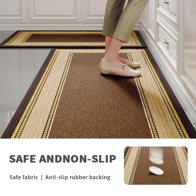 Natural Bamboo Cotton Kitchen Runner Rug - 3-Layer Oil/Water/Dirt Proof | Anti-Slip Backing | Extra Long Washable Floor Mat