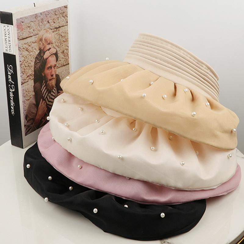 Foldable Japanese Organza Bright Beaded Eaves Empty Top Shell Hat Women's Summer Travel Visor Headband Sun Hat