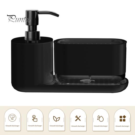 Kitchen Dish Soap Dispenser with Sponge Holder Anti-Slip Base Refillable Hand & Dish Soap Container Kit Hand Sanitizer Dispensing Box for Home Hotel