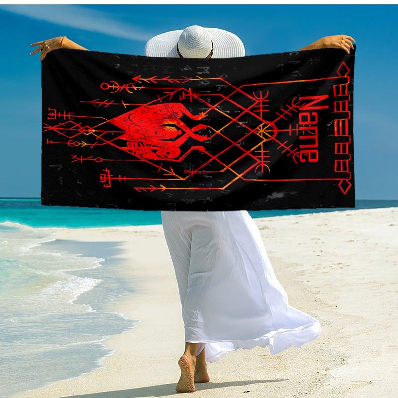 Personalisierbares, maßgeschneidertes Proof-Strandtuch mit Wikinger-Zeichenmuster - weich, saugfähig, schnelltrocknend, perfekt für Schwimmen, Camping & Baden