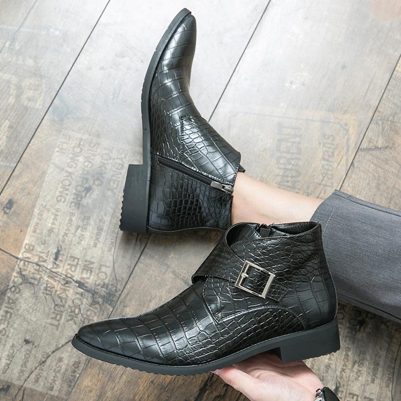 Fashion British Style Side Zipper Brown Chelsea Men's Boots Pointed High Top Business Leather Shoes Luxury Brand Mens Wedding Ankle Boot