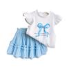 Girls' Plaid Bow Summer Two-Piece Set - Short-Sleeved Top & Skirt (CM0113)