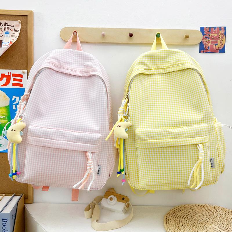 Schoolbag Korean version ins Mori literary and artistic style college student class backpack sweet Harajuku plaid girl travel backpack