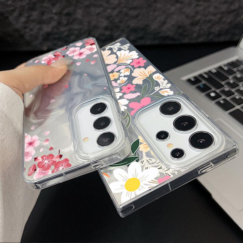 Coque Rigide Laser Fleurs Colorées Pour Samsung Galaxy S25 S24 S23 Ultra S24 FE S22 Plus A56 A55 A15 A16 A35 A25 A54 5G