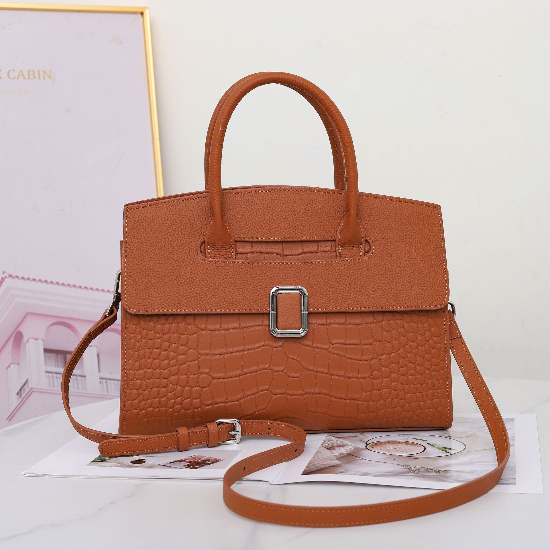 

Cowhide Women s Bag Single Shoulder Crossbody Versatile Women s Bag Fashionable Multi-compartment Large Capacity Practical Bag Crocodile Pattern