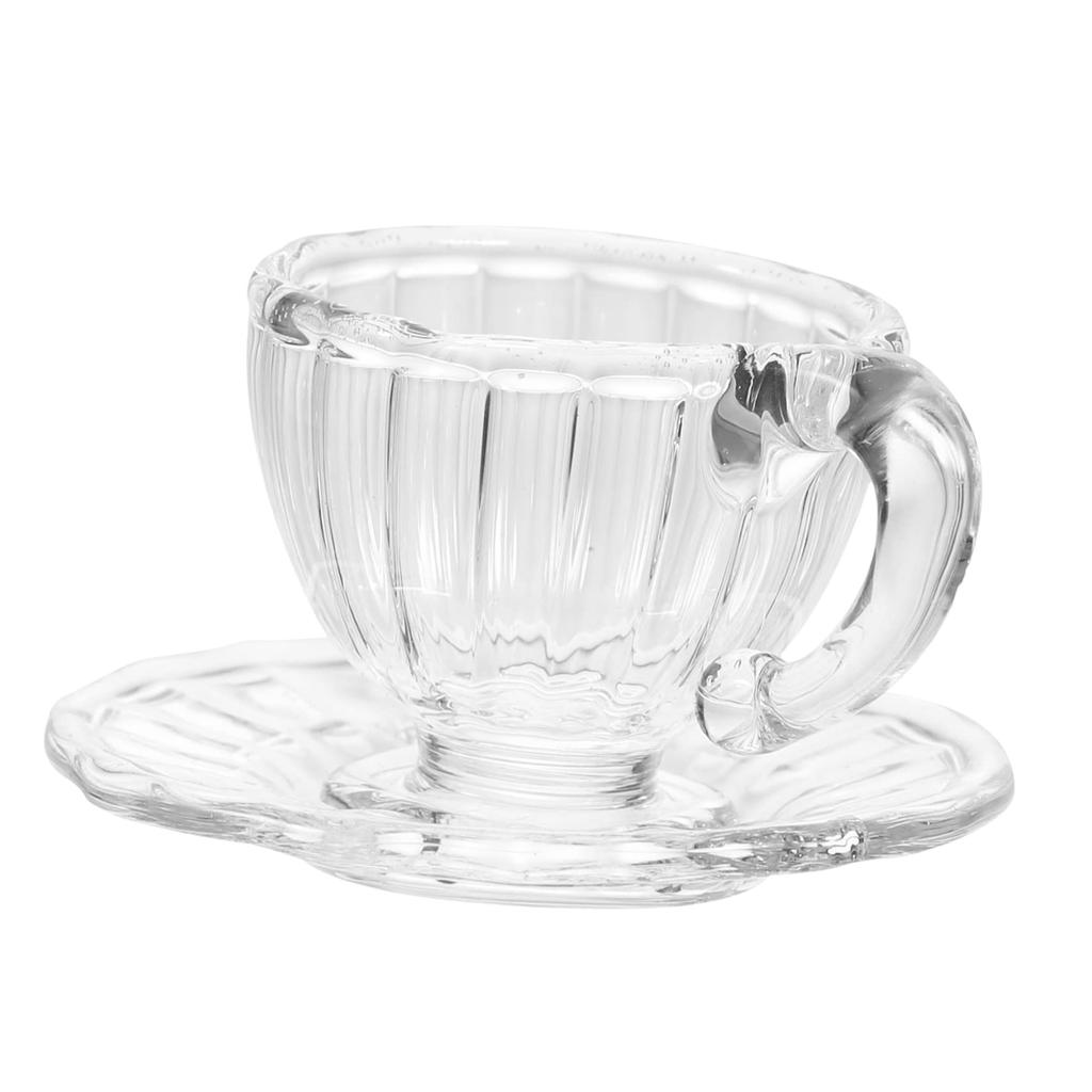 SAFIGLE 4-Piece Dollhouse Miniature Cup and Saucer Glass Tea Set, Dollhouse Decorative Tableware, Miniature Teacups, Doll Play, Gift