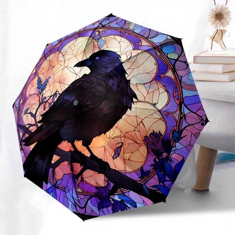 Stained Glass Raven Wall Art - Circular Design with Purple and Blue Accents Umbrella, Christmas Gift Y204
