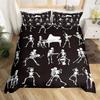Sugar Skull King Queen Duvet Cover Funny Skeleton Halloween Bedding Set Gothic Spooky Bone Quilt Cover Polyester Comforter Cover
