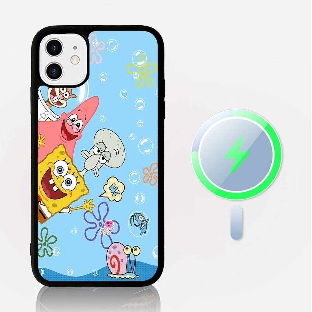 S-Spongebob Fun Cartoon Phone Case Magnetic Case For IPhone 16 14 13 12 11 15 Pro Max Plus For Magsafe Wireless Charge Cover