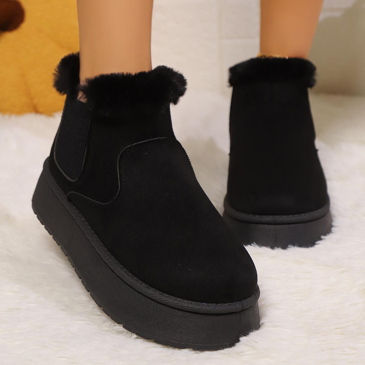 

Foreign trade large size thick-soled snow boots 2024 autumn and winter explosion casual fashion velvet warm fur integrated boots women 36 чёрный