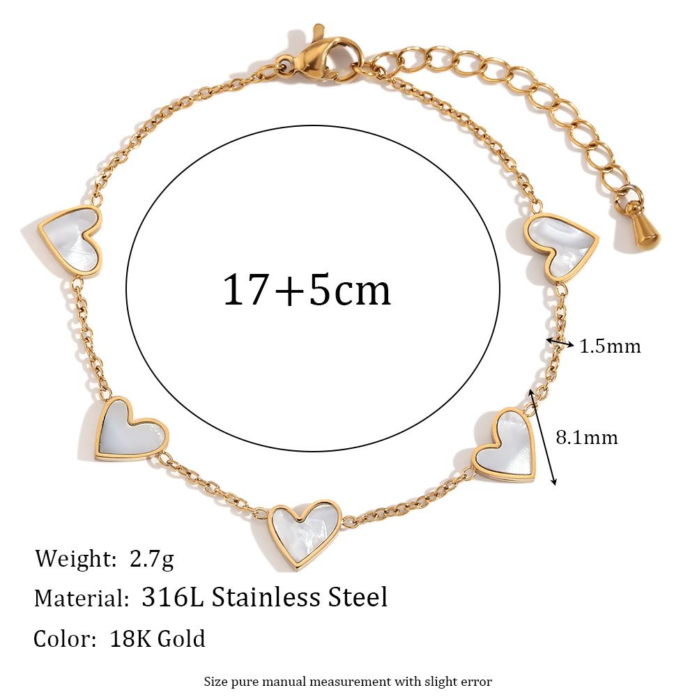 

MamacitaSlay Romantic Heart Natural Shell Stainless Steel Bracelet Elegant 18K Gold Plated Luxury Quality Jewelry For Women 17cm золотой