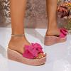Plus Size Bow Slippers Women's Cloth Cover Platform Beach Slippers