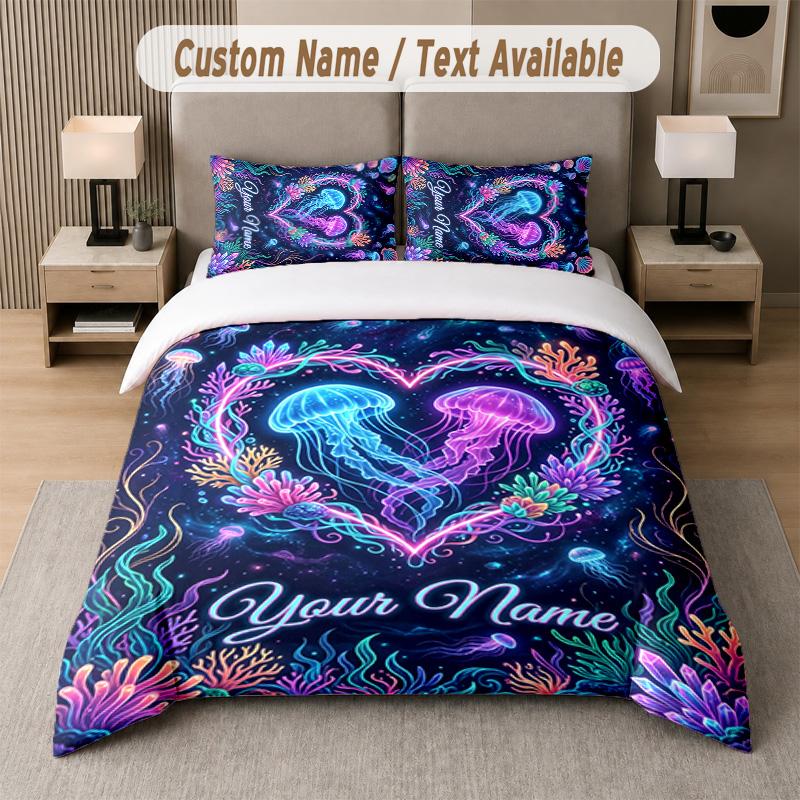 Ocean Mermaid Theme Custom Text Or Name 3Pcs Bedding Set 1 Flat Sheet & 2 Pillowcases Personalized Home Bedding