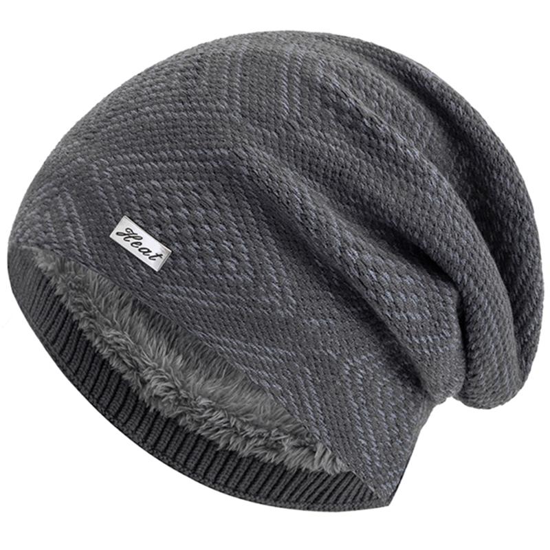 Unisex Warm Winter Hat HEAT Mark Skull Cap Diamond Grid Design Beanie Hat Thicken Winter Hats For Women Men Knit Hat