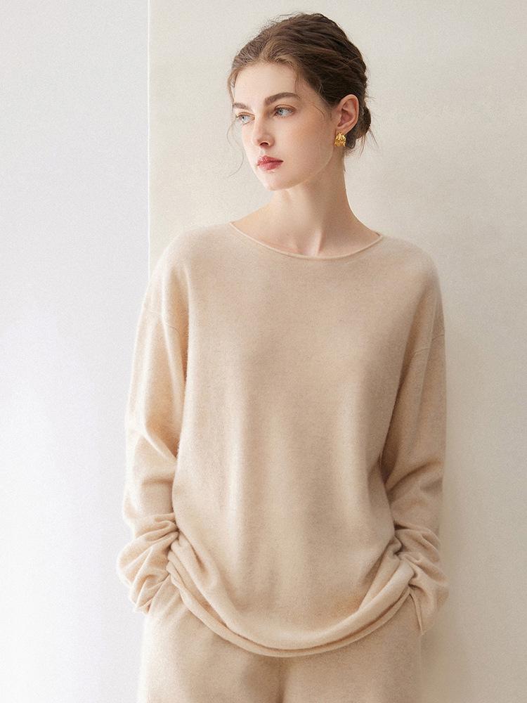 Women's Off-Shoulder Cashmere Pullover – 2026 Winter Loose Fit with Rolled Hem
