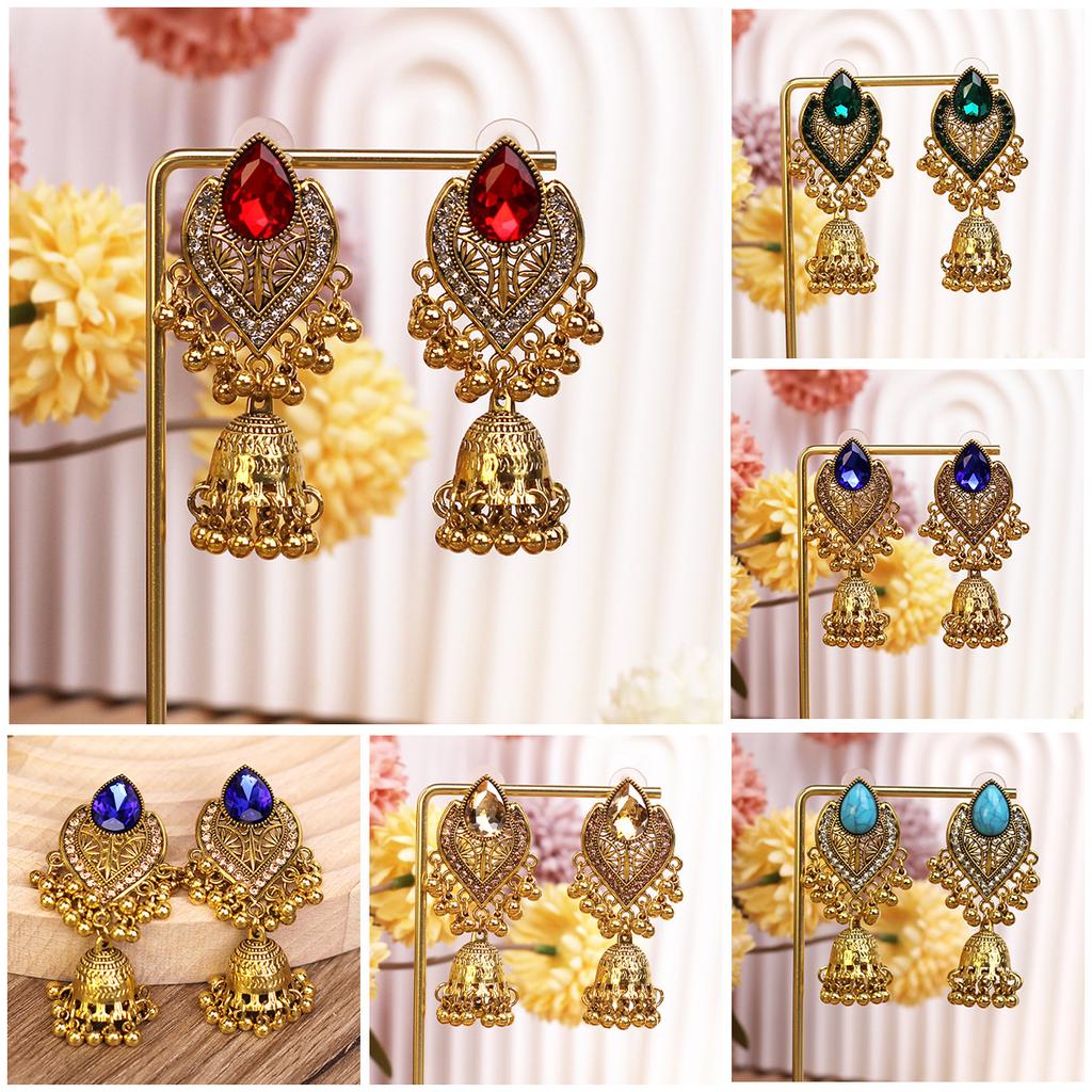 Retro Diamond-Encrusted Bells, Water Drop Ear Hooks, Light Luxury Bohemian Style Fashion Temperament Earrings