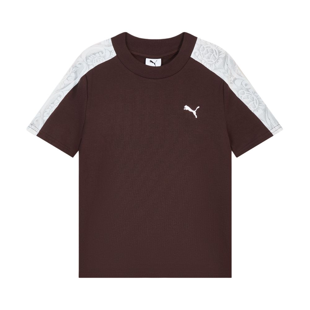 Puma Lace Panel Short Sleeve T7 Sports T-Shirt Women tops 638462-13 M