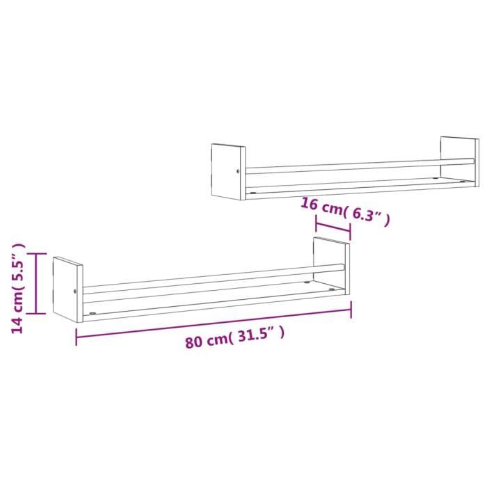 VidaXL Wall Shelves with Bars 2 Pcs Brown Oak 80x16x14 Cm 835443