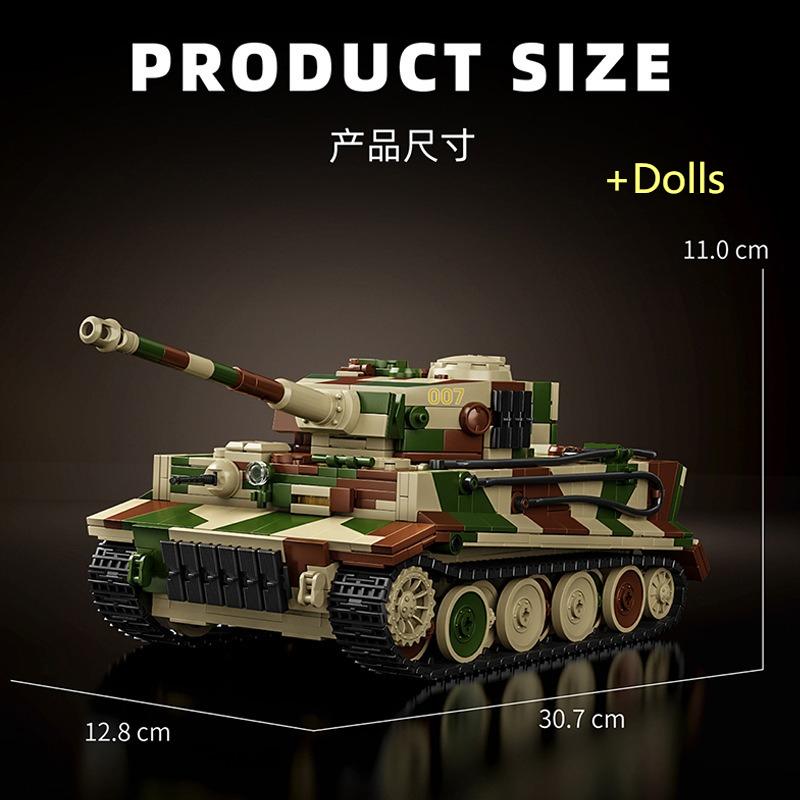 Creativity Military Tank Engine Building Block Toy Set Tiger Tank 007 Model KF-41 DIY Bricks Model Boy Toy for Kids Adult Gifts