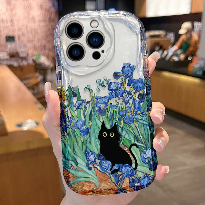 

Cute Black Cat in Van Gogh Irises Case for iPhone 17 Air 16 E 15 14 Plus 13 12 Mini 11 Pro Max Silicone Shockproof Covers Funda iPhone 11 Pro