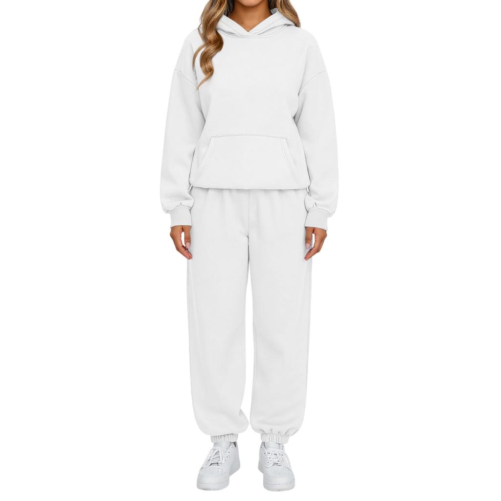 Women’s Two Piece Hooded Sweatshirt and Sweatpants Set Loose Fit Long Sleeve Pullover with Kangaroo Pocket Drawstring Pants Loungewear