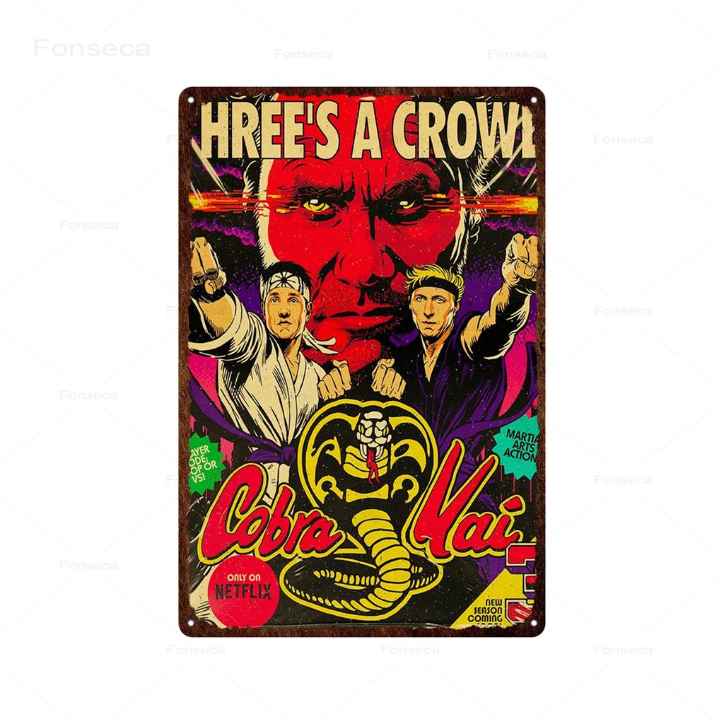 Klasický Kung Fu Komediální Film Kovové Plechové Značky Cobra Kai Retro Umění Nástěnná Samolepka Plakát pro Bar Místnost Domácí Dekorace Plechové Tabule