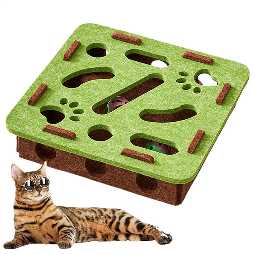 Pet Cat Puzzle Maze Holes Toys Felt Box With Bell Ball Kitten Playing Toys Interactive Funny Cat Supplies