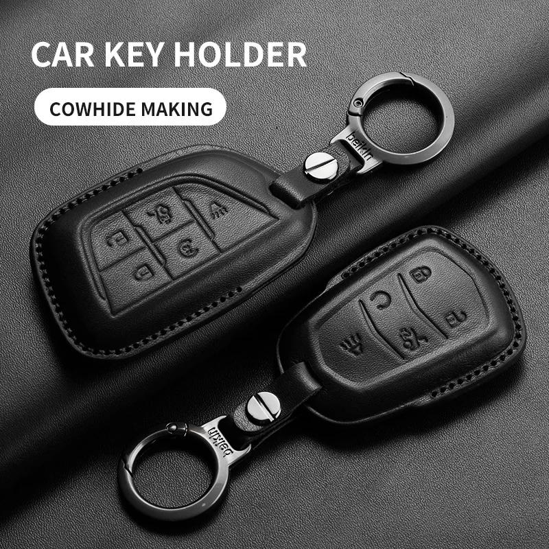 Leather Car Key Case Cover For Cadillac CT4 CT5 ATS CT6 CTS DTS XT5 Escalade ESV SRX STS XTS  XT4 28T ELR  Car Key Accessoires