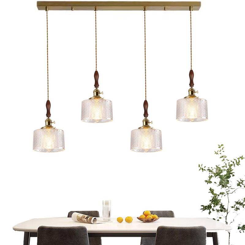Suspension Green Stripe Glass Chandelier E27 Restaurant Pendant Light For Dining Room Kitchen Cafe Bedside Hanging Lamp Fixtures