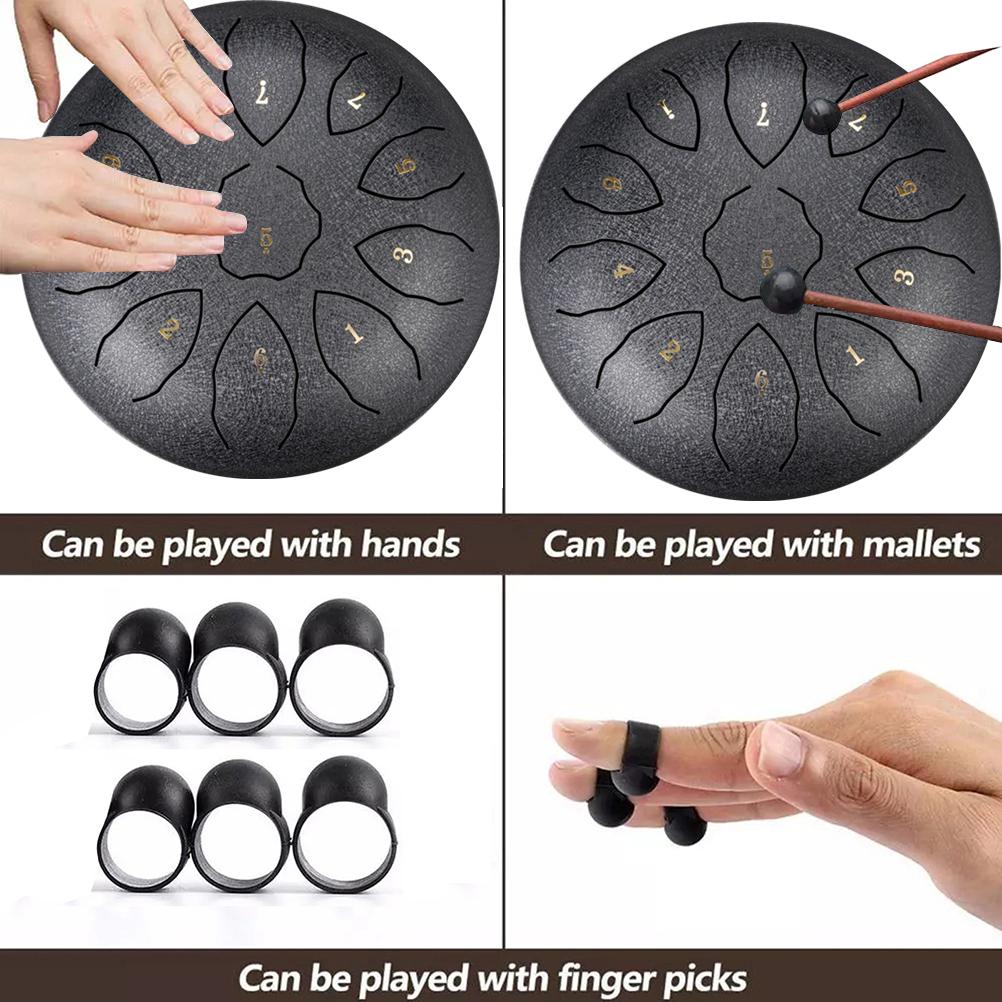 Hanpan Drum 8 Inch 11 Notes Tongue Drum Steel Tongue Drum Percussion Instrument with Bag Music Book
