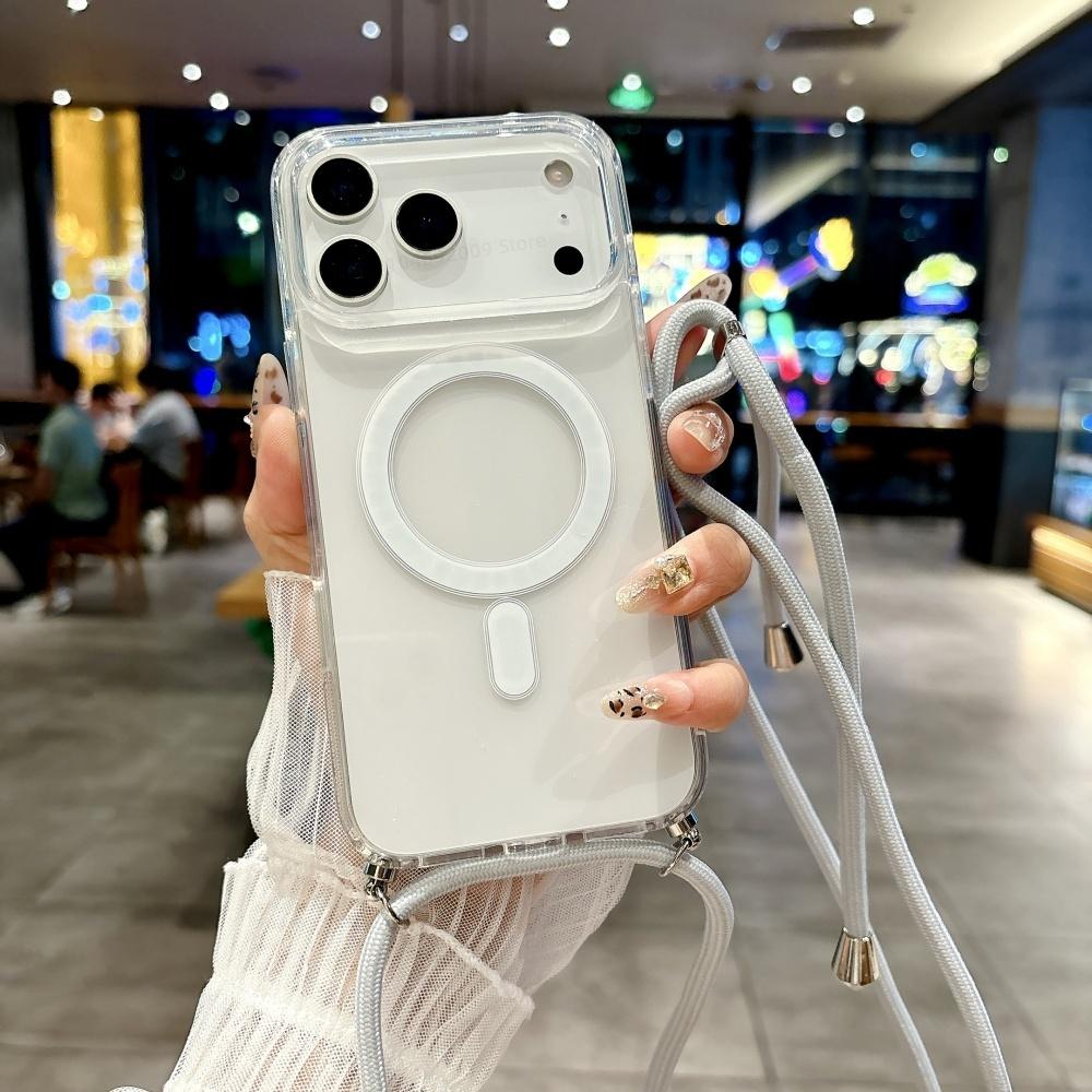 

Прозрачный магнитный чехол для телефона с ремешком-шнурком для iPhone 17 Pro Max 16 E 15 14 13 12 11 Plus Mini Magsafe Пылезащитная защитная крышка 16 pro max