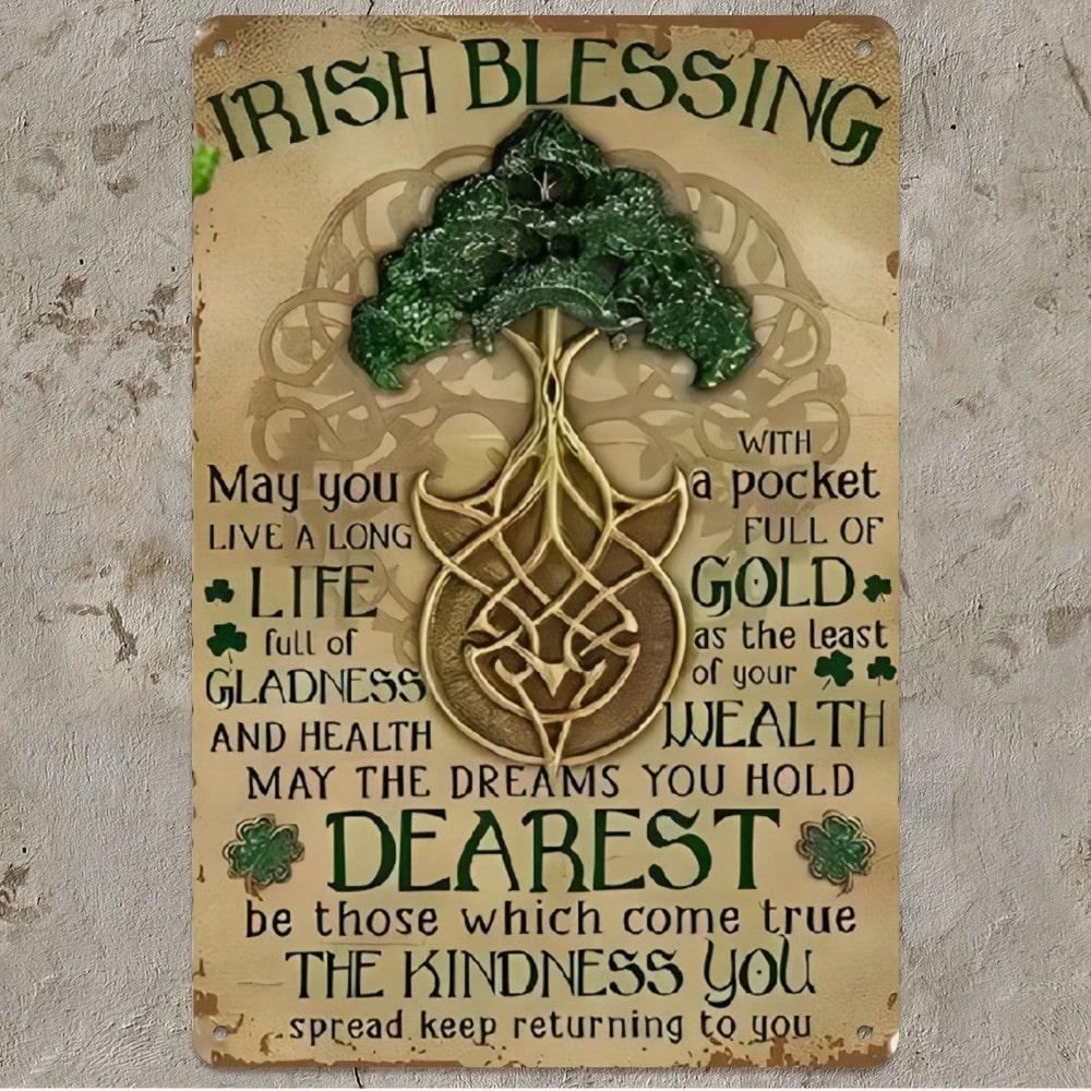 1pc Vintage Irish Blessing Quote Aluminum Sign, 2D Flat Tree Wall Decor for Home Garden Bar Office